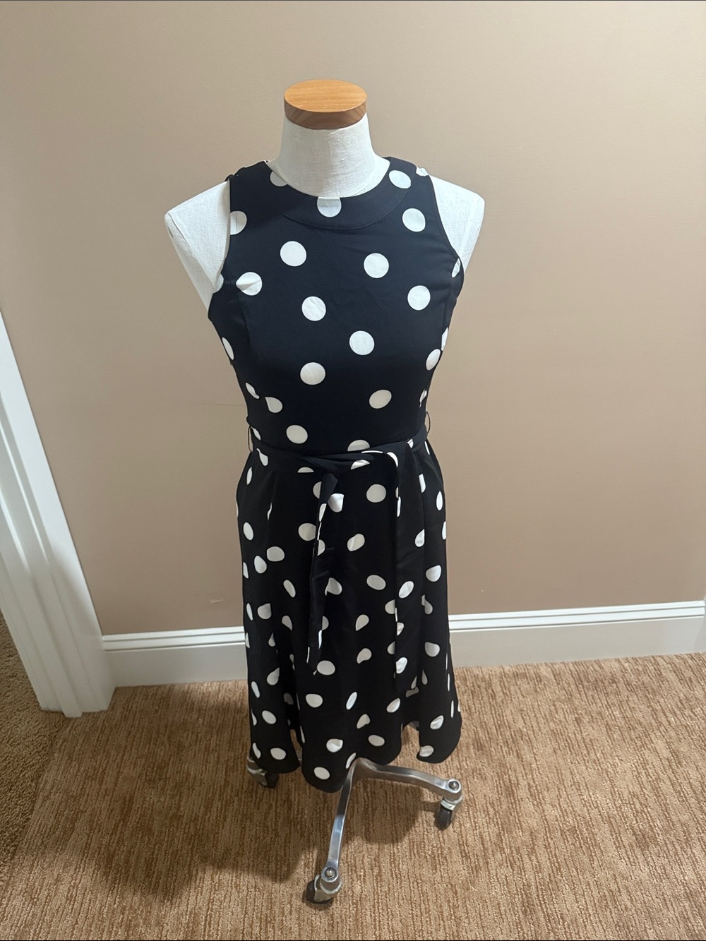 Ann Taylor Black & White Polka Dot Midi Dress